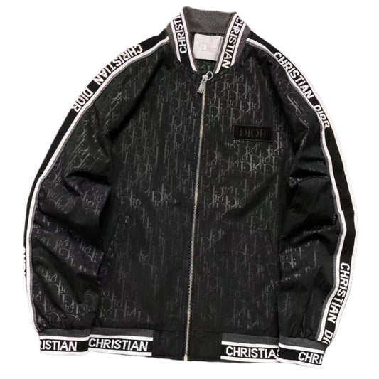 DIOR LOGO PATTERN BOMBER JACKET BLACK