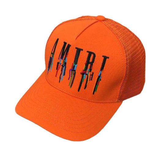 AMIRI DRIP LOGO TRUCKER HAT ORANGE - Sin Sity Reps