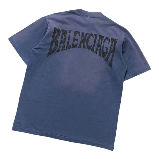 BALENCIAGA CURVED LOGO T - SHIRT NAVY - Sin Sity Reps