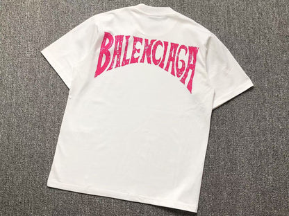 BALENCIAGA CURVED LOGO T - SHIRT WHITE PINK - Sin Sity Reps