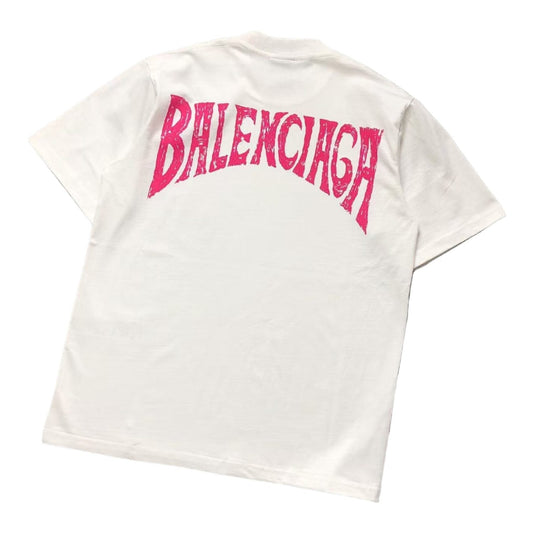 BALENCIAGA CURVED LOGO T - SHIRT WHITE PINK - Sin Sity Reps