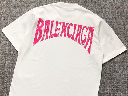 BALENCIAGA CURVED LOGO T - SHIRT WHITE PINK - Sin Sity Reps