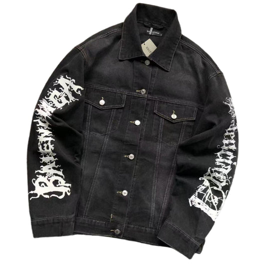 BALENCIAGA LOGO PRINT DENIM JACKET BLACK - Sin Sity Reps