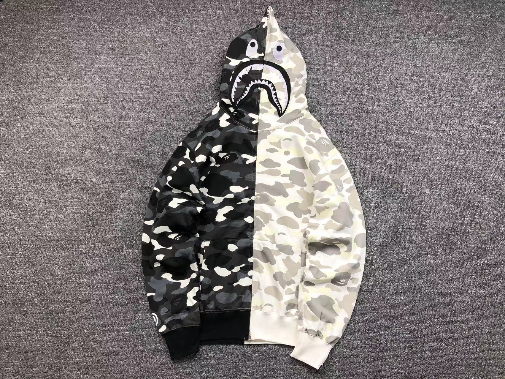 BAPE CITY CAMO HALF SHARK FULL ZIP HOODIE WHITE/BLACK - Sin Sity Reps