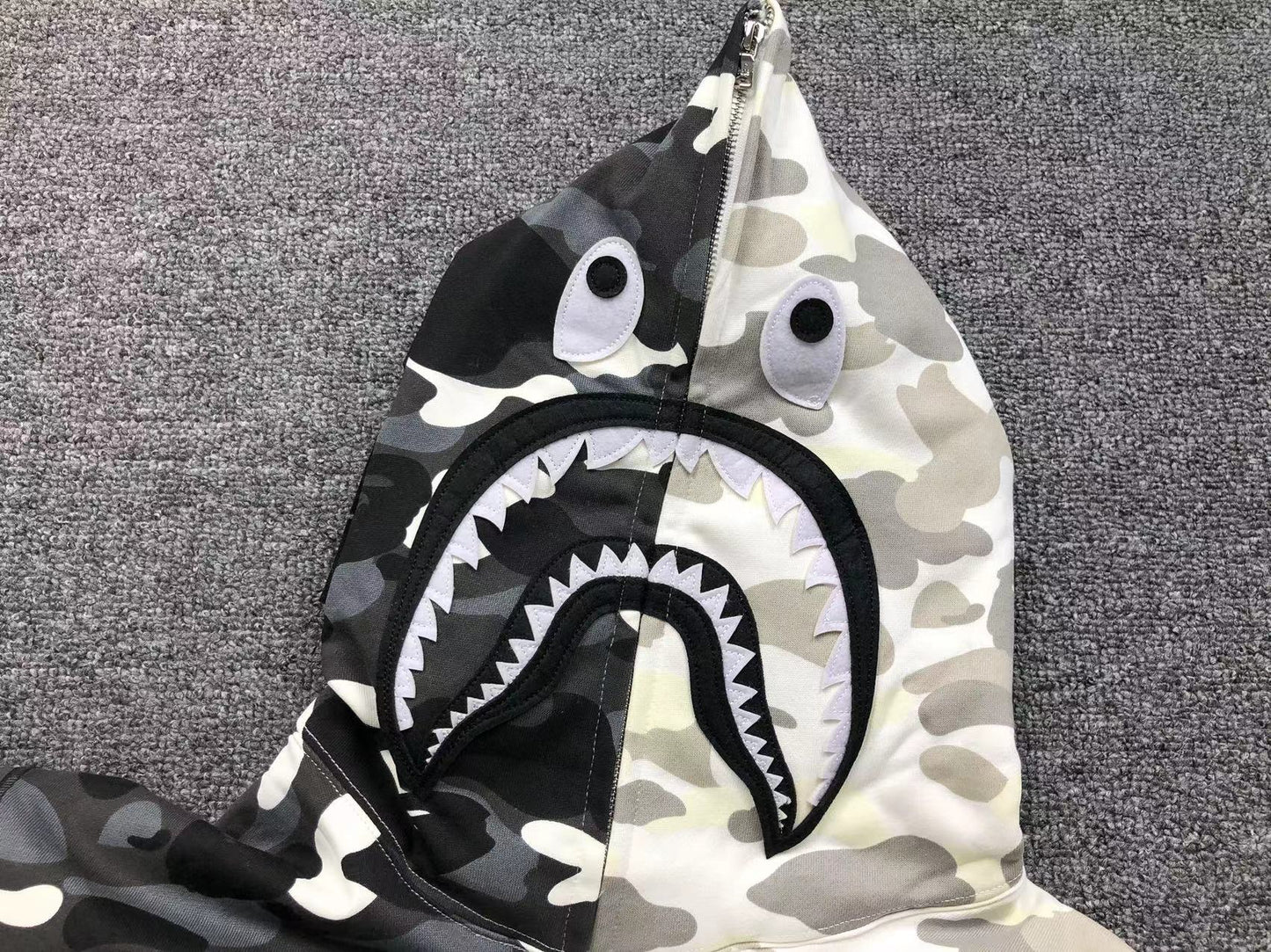 BAPE CITY CAMO HALF SHARK FULL ZIP HOODIE WHITE/BLACK - Sin Sity Reps