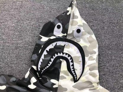 BAPE CITY CAMO HALF SHARK FULL ZIP HOODIE WHITE/BLACK - Sin Sity Reps