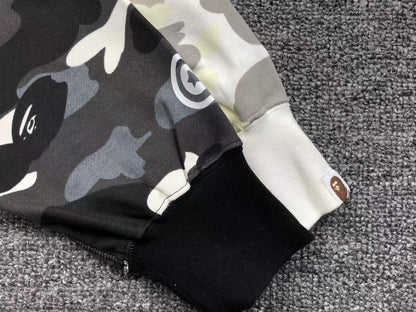 BAPE CITY CAMO HALF SHARK FULL ZIP HOODIE WHITE/BLACK - Sin Sity Reps