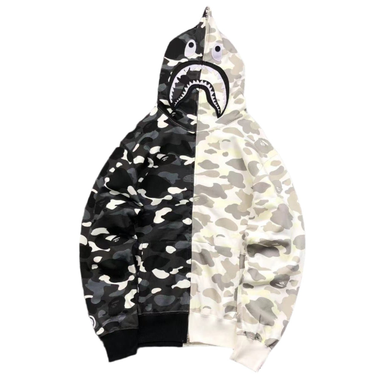 BAPE CITY CAMO HALF SHARK FULL ZIP HOODIE WHITE/BLACK - Sin Sity Reps