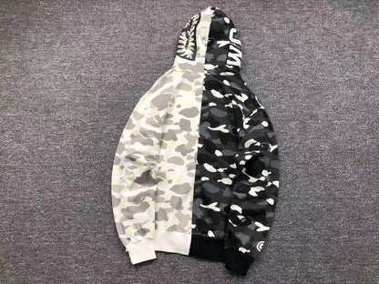 BAPE CITY CAMO HALF SHARK FULL ZIP HOODIE WHITE/BLACK - Sin Sity Reps