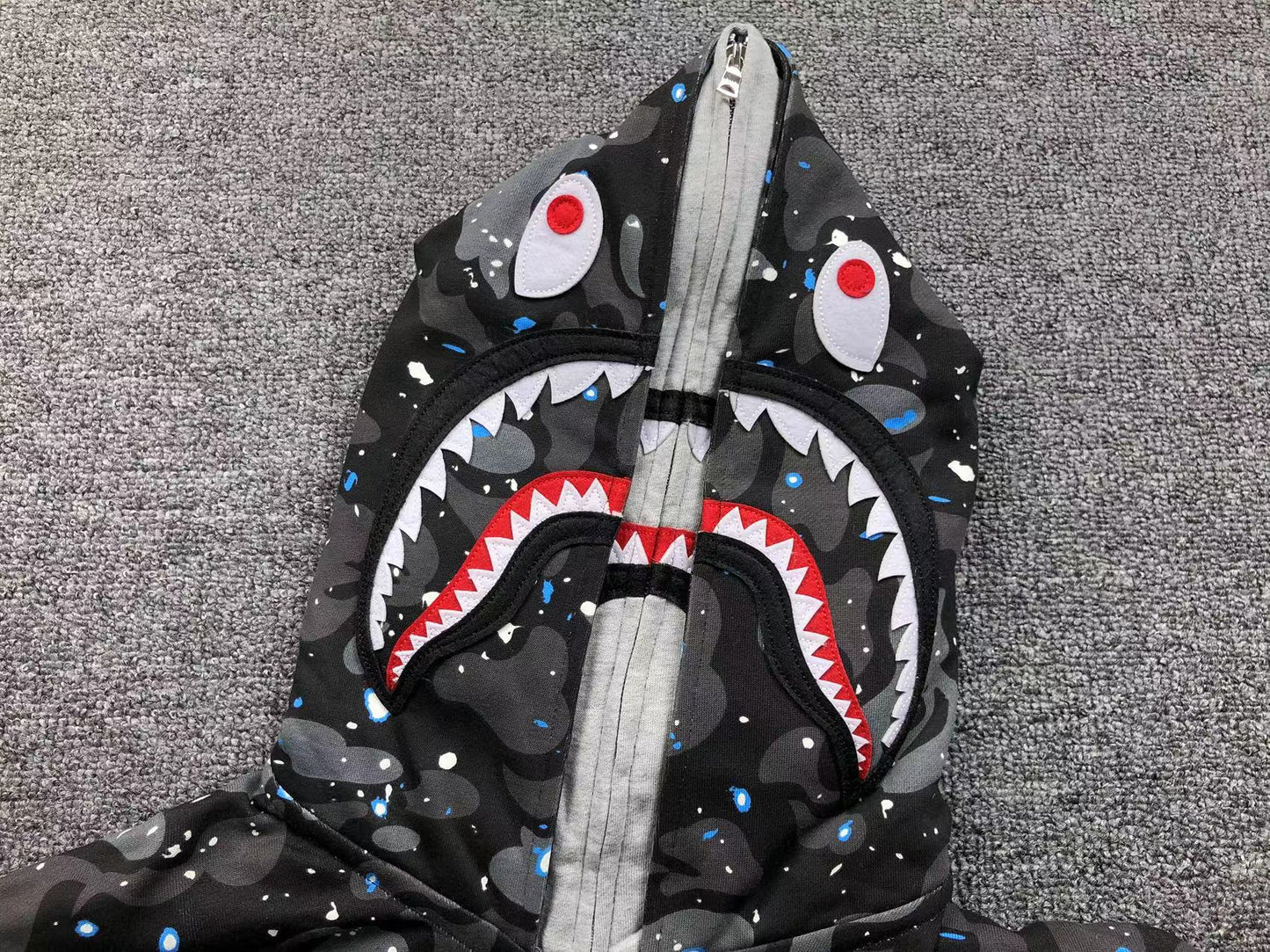 BAPE SPACE CAMO DOUBLE SHARK FULL ZIP HOODIE BLACK - Sin Sity Reps