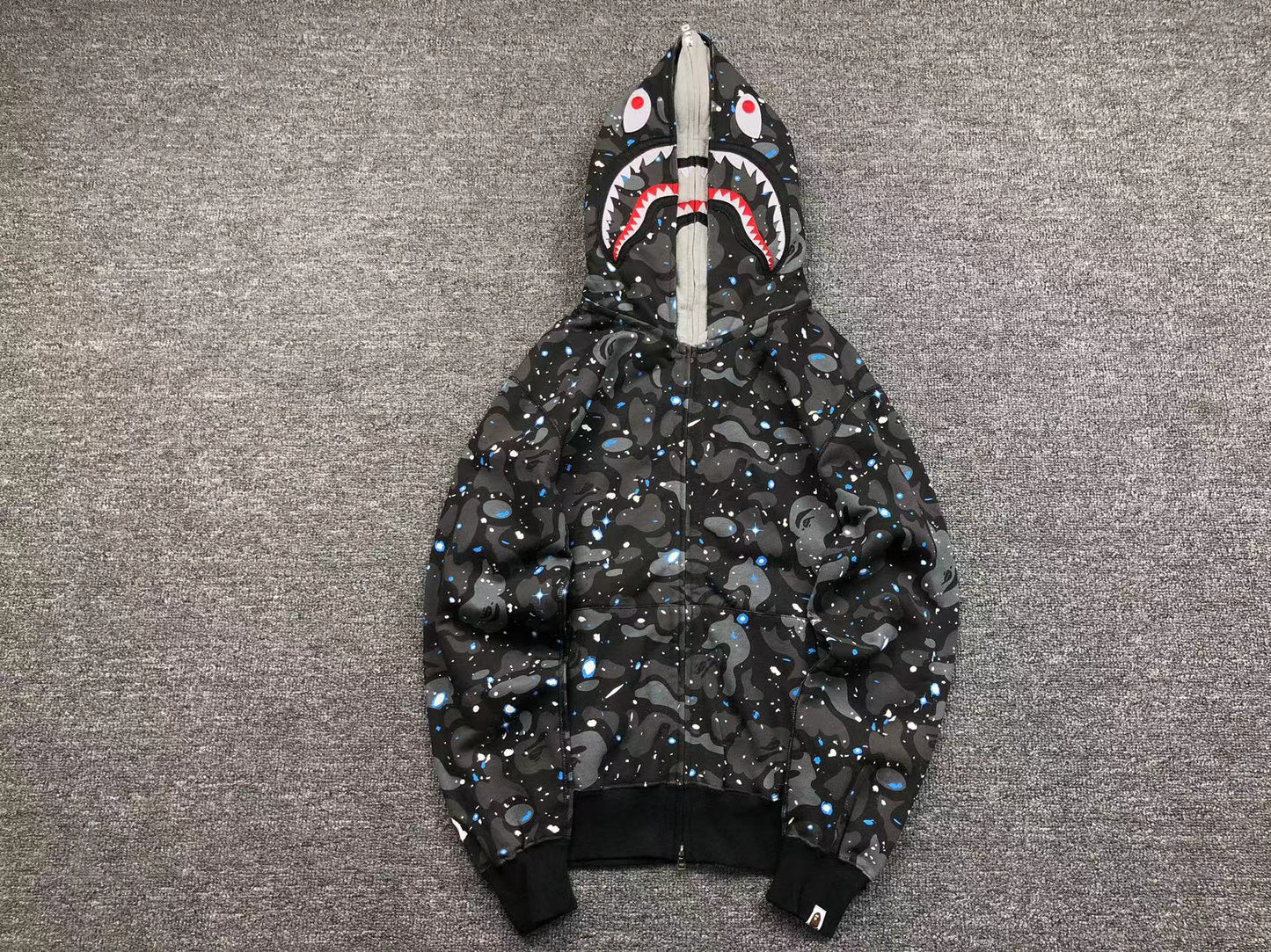 BAPE SPACE CAMO DOUBLE SHARK FULL ZIP HOODIE BLACK - Sin Sity Reps