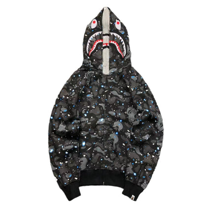 BAPE SPACE CAMO DOUBLE SHARK FULL ZIP HOODIE BLACK - Sin Sity Reps