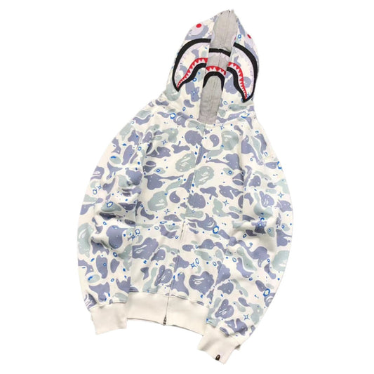 BAPE SPACE CAMO DOUBLE SHARK FULL ZIP HOODIE WHITE - Sin Sity Reps