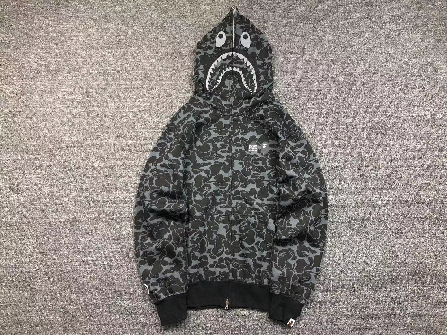 BAPE x DOVER STREET MARKET SPECIAL CAMO SHARK FULL ZIP HOODIE BLACK - Sin Sity Reps