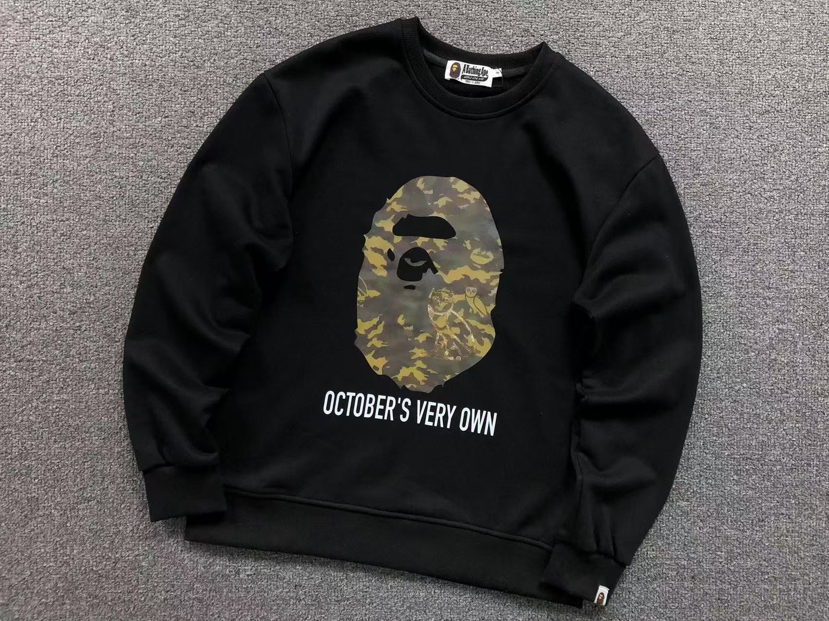 BAPE x OVO WOODLAND CAMO APE HEAD SWEATSHIRT BLACK - Sin Sity Reps