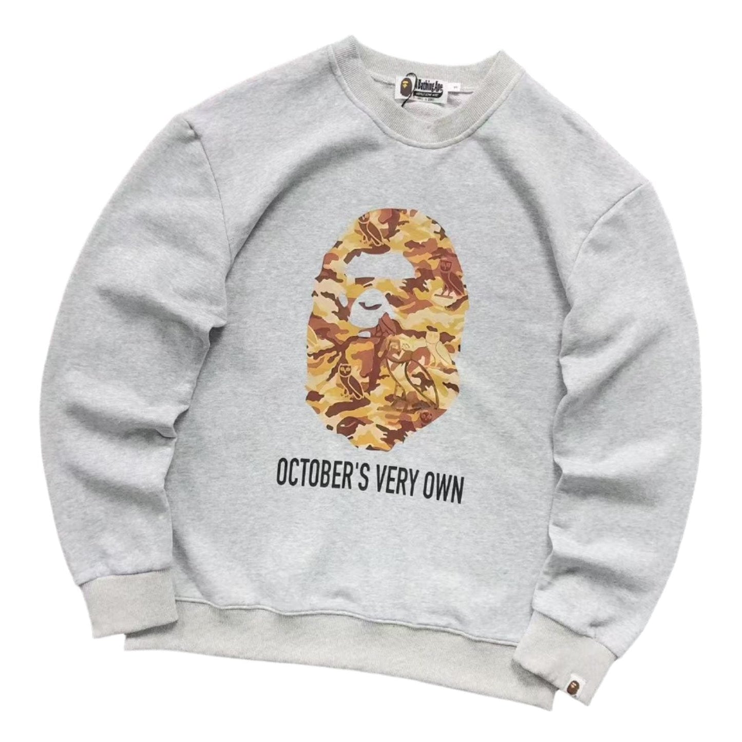 BAPE x OVO WOODLAND CAMO APE HEAD SWEATSHIRT GREY - Sin Sity Reps