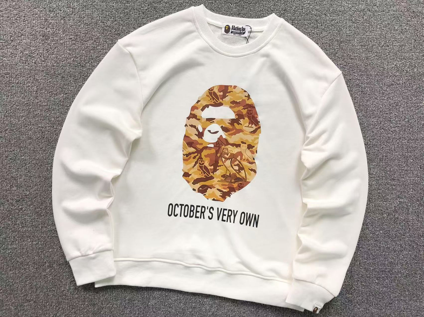 BAPE x OVO WOODLAND CAMO APE HEAD SWEATSHIRT WHITE - Sin Sity Reps