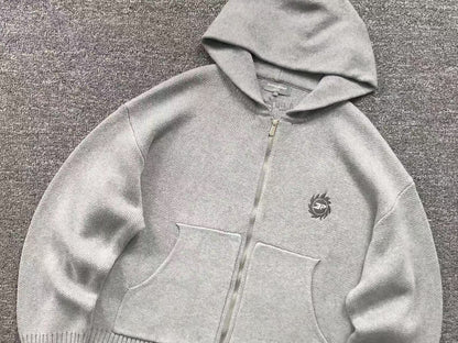 BROKEN PLANET SUN LOGO KNIT ZIP - UP HOODIE HEATHER GREY - Sin Sity Reps