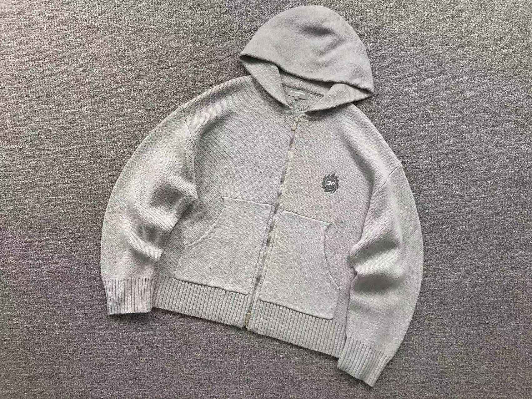 BROKEN PLANET SUN LOGO KNIT ZIP - UP HOODIE HEATHER GREY - Sin Sity Reps