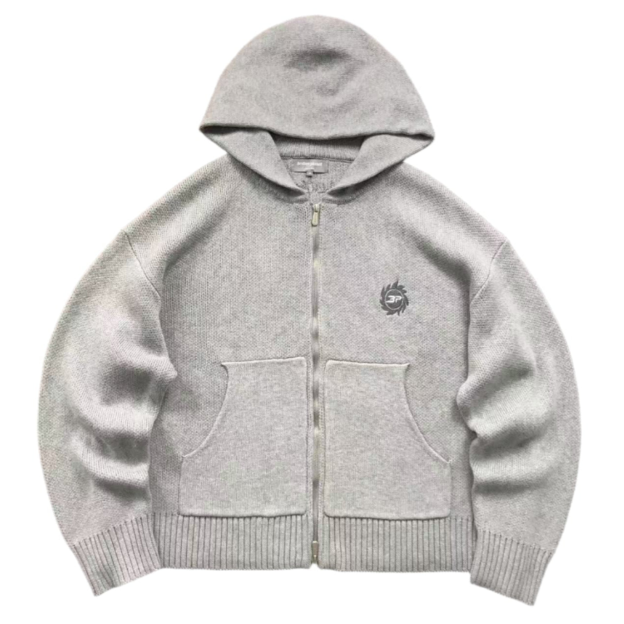 BROKEN PLANET SUN LOGO KNIT ZIP - UP HOODIE HEATHER GREY - Sin Sity Reps