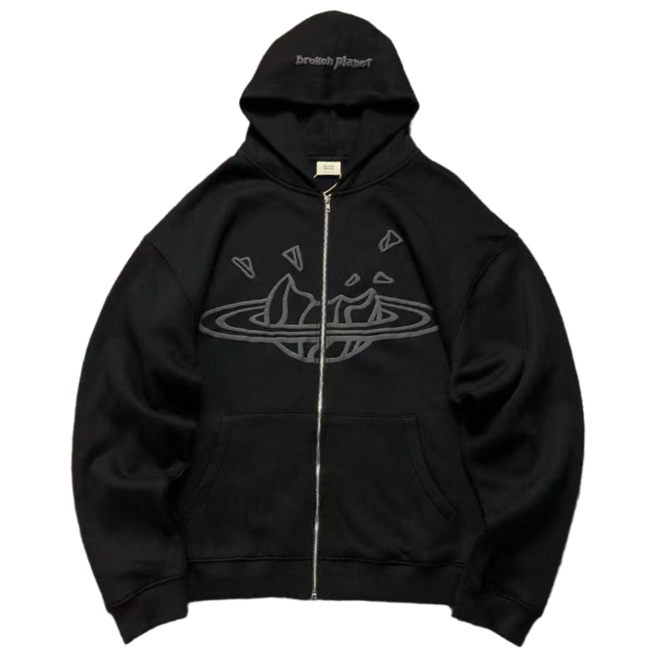 BROKEN PLANET ZIP UP HOODIE BLACK - Sin Sity Reps