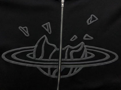 BROKEN PLANET ZIP UP HOODIE BLACK - Sin Sity Reps