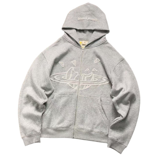 BROKEN PLANET ZIP UP HOODIE GREY - Sin Sity Reps