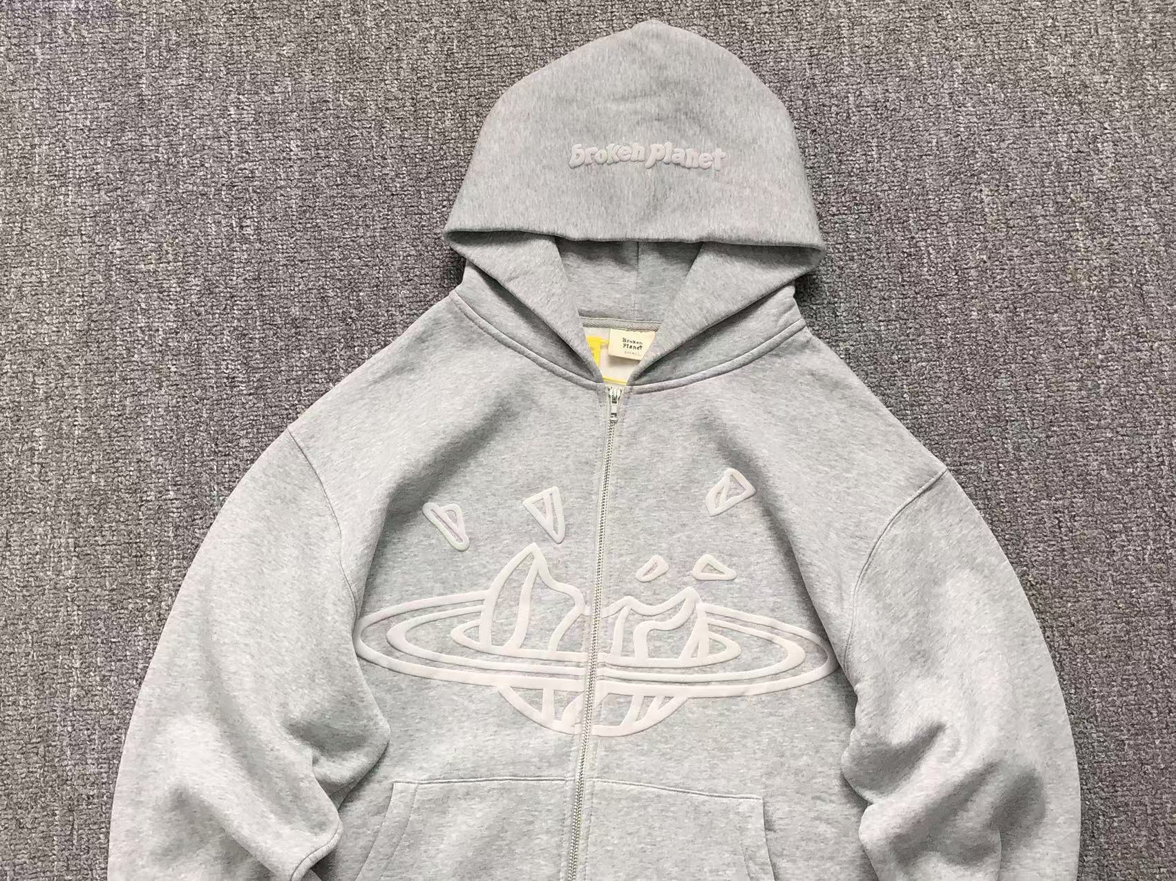 BROKEN PLANET ZIP UP HOODIE GREY - Sin Sity Reps