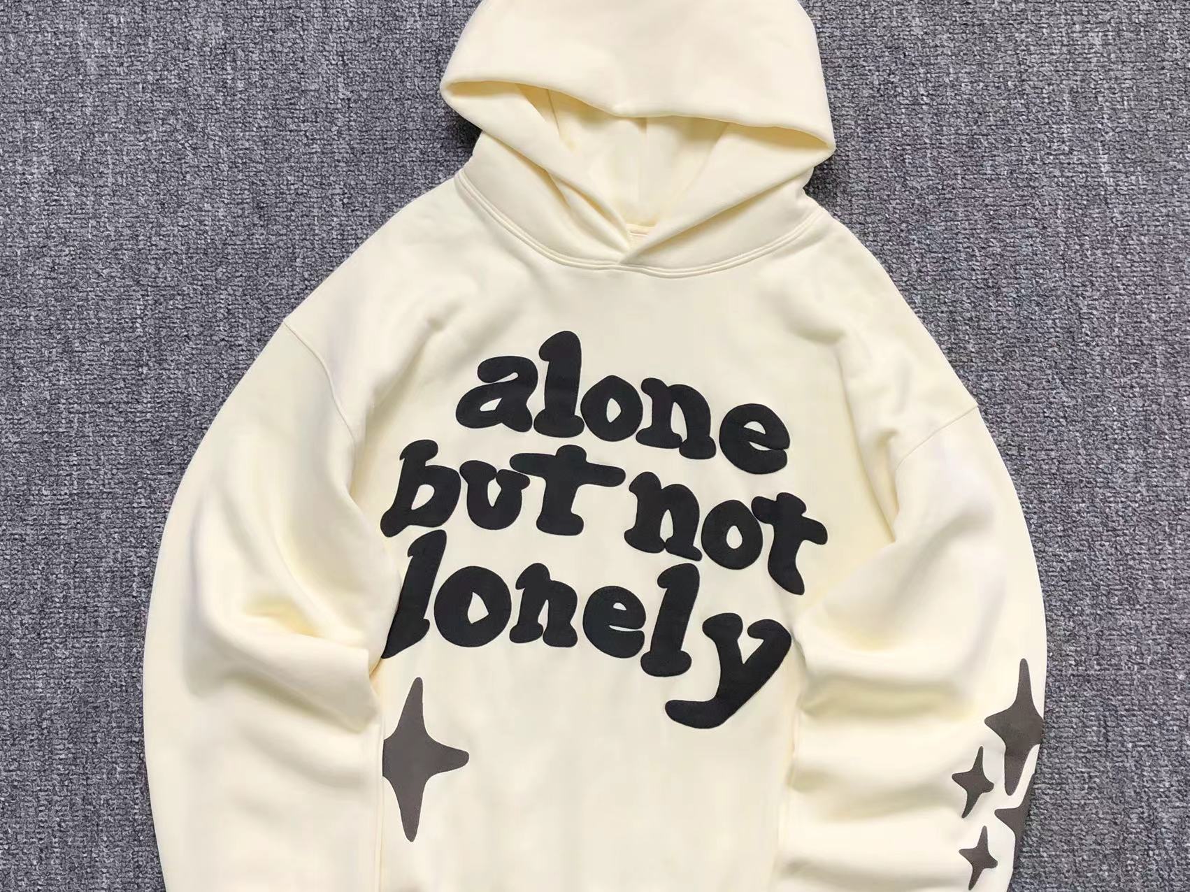 BROKEN PLANETS ALONE BUT NOT LONELY HOODIE BONE - Sin Sity Reps