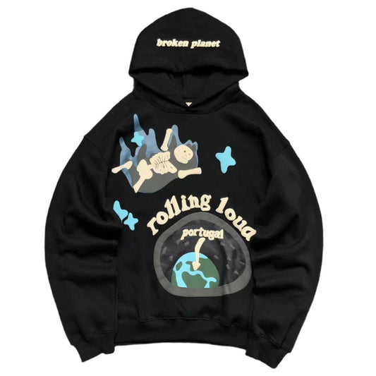 BROKEN PLANETS ROLLING LOUD PORTUGAL HOODIE BLACK - Sin Sity Reps