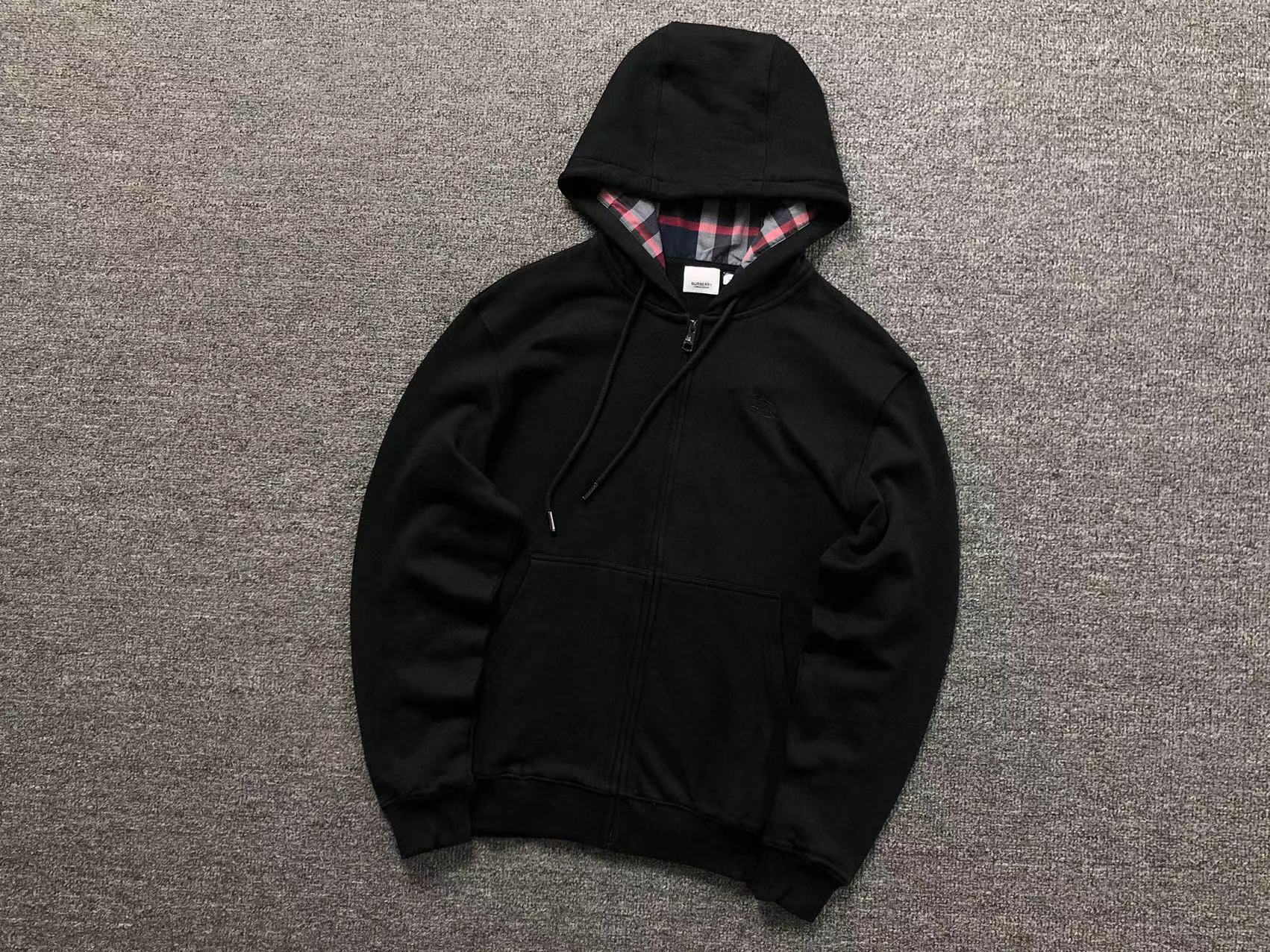 BURBERRY CHECK HOOD FULL ZIP HOODIE BLACK - Sin Sity Reps