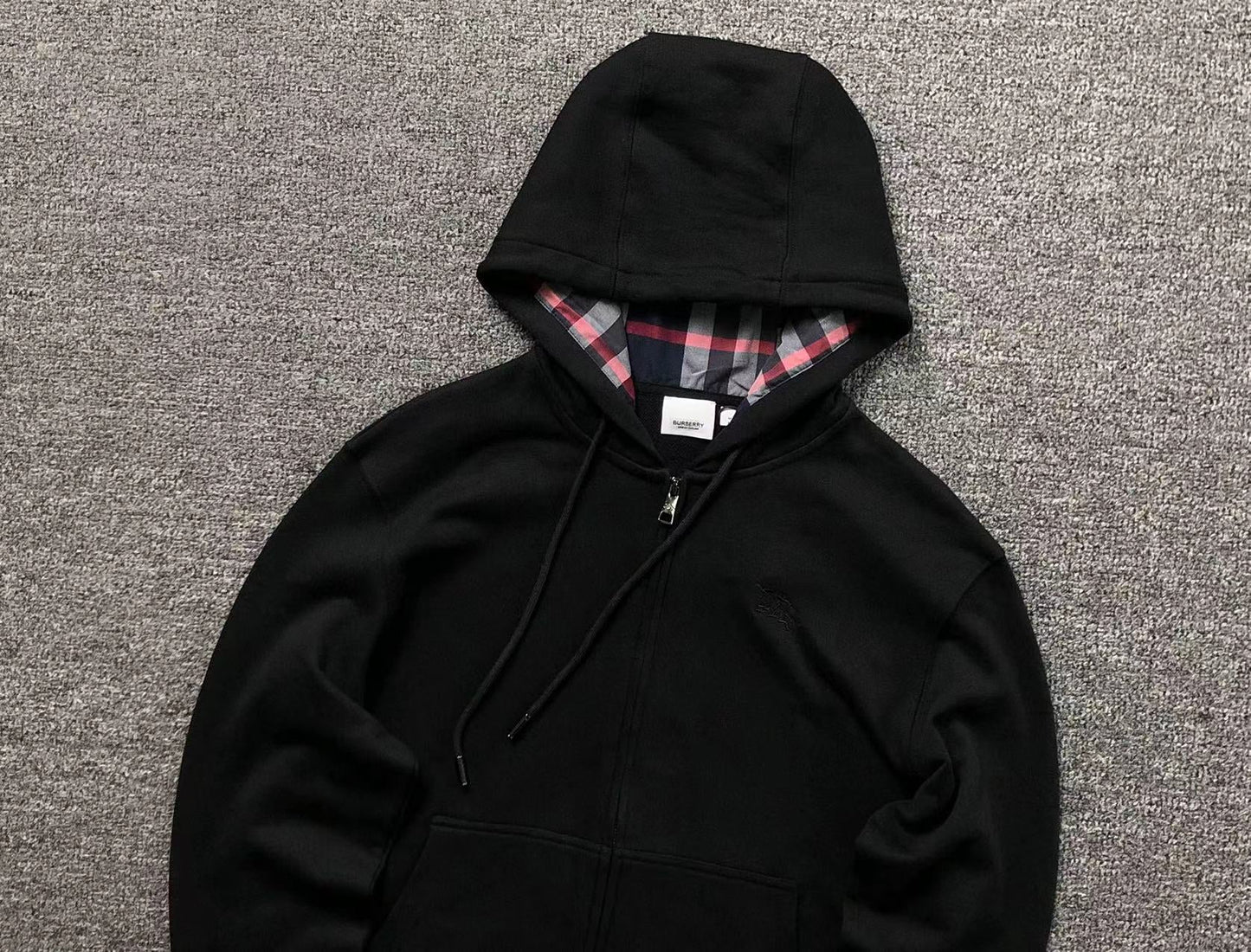 BURBERRY CHECK HOOD FULL ZIP HOODIE BLACK - Sin Sity Reps