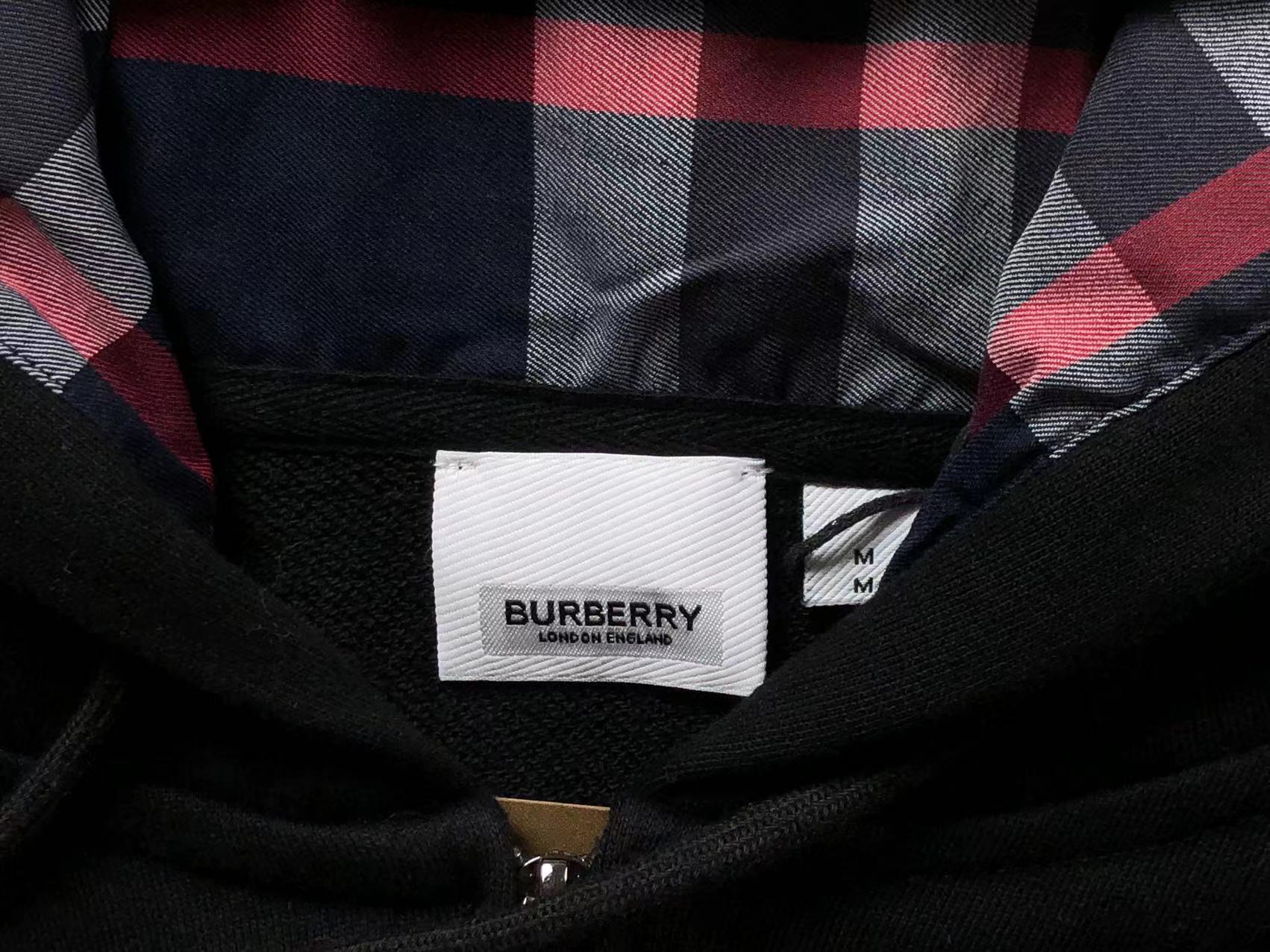 BURBERRY CHECK HOOD FULL ZIP HOODIE BLACK - Sin Sity Reps