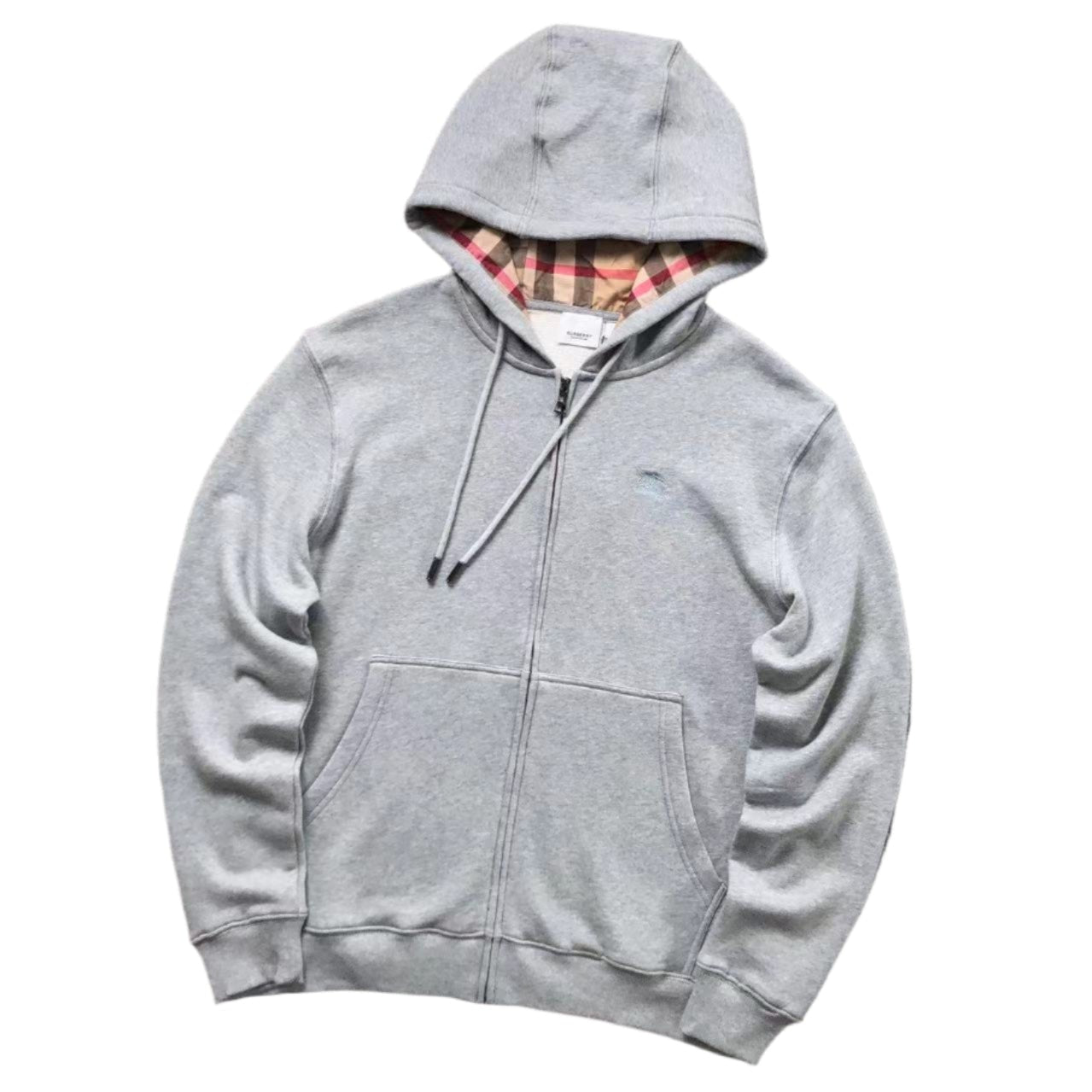 BURBERRY CHECK HOOD FULL ZIP HOODIE GREY - Sin Sity Reps