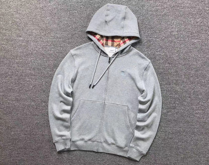 BURBERRY CHECK HOOD FULL ZIP HOODIE GREY - Sin Sity Reps