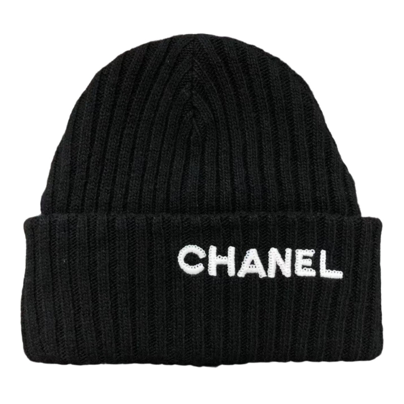 CHANEL CLOCHE WHITE SEQUIN LETTER LOGO BEANIE BLACK - Sin Sity Reps