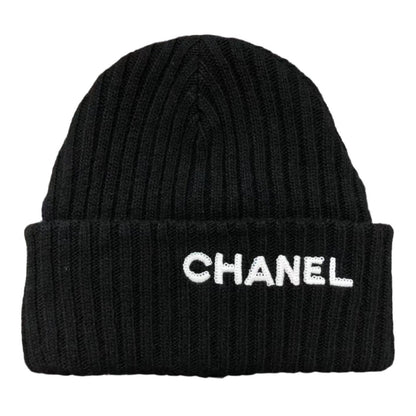 CHANEL CLOCHE WHITE SEQUIN LETTER LOGO BEANIE BLACK - Sin Sity Reps