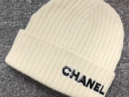 CHANEL CLOCHE WHITE SEQUIN LETTER LOGO BEANIE CREAM - Sin Sity Reps