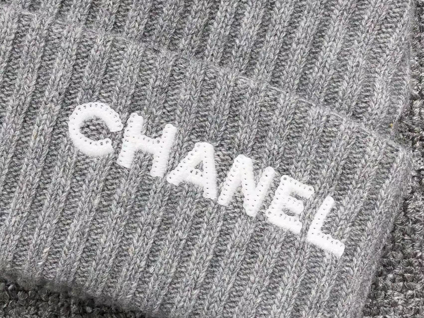 CHANEL CLOCHE WHITE SEQUIN LETTER LOGO BEANIE GREY - Sin Sity Reps