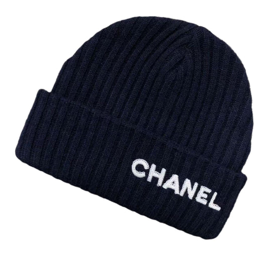 CHANEL CLOCHE WHITE SEQUIN LETTER LOGO BEANIE NAVY - Sin Sity Reps