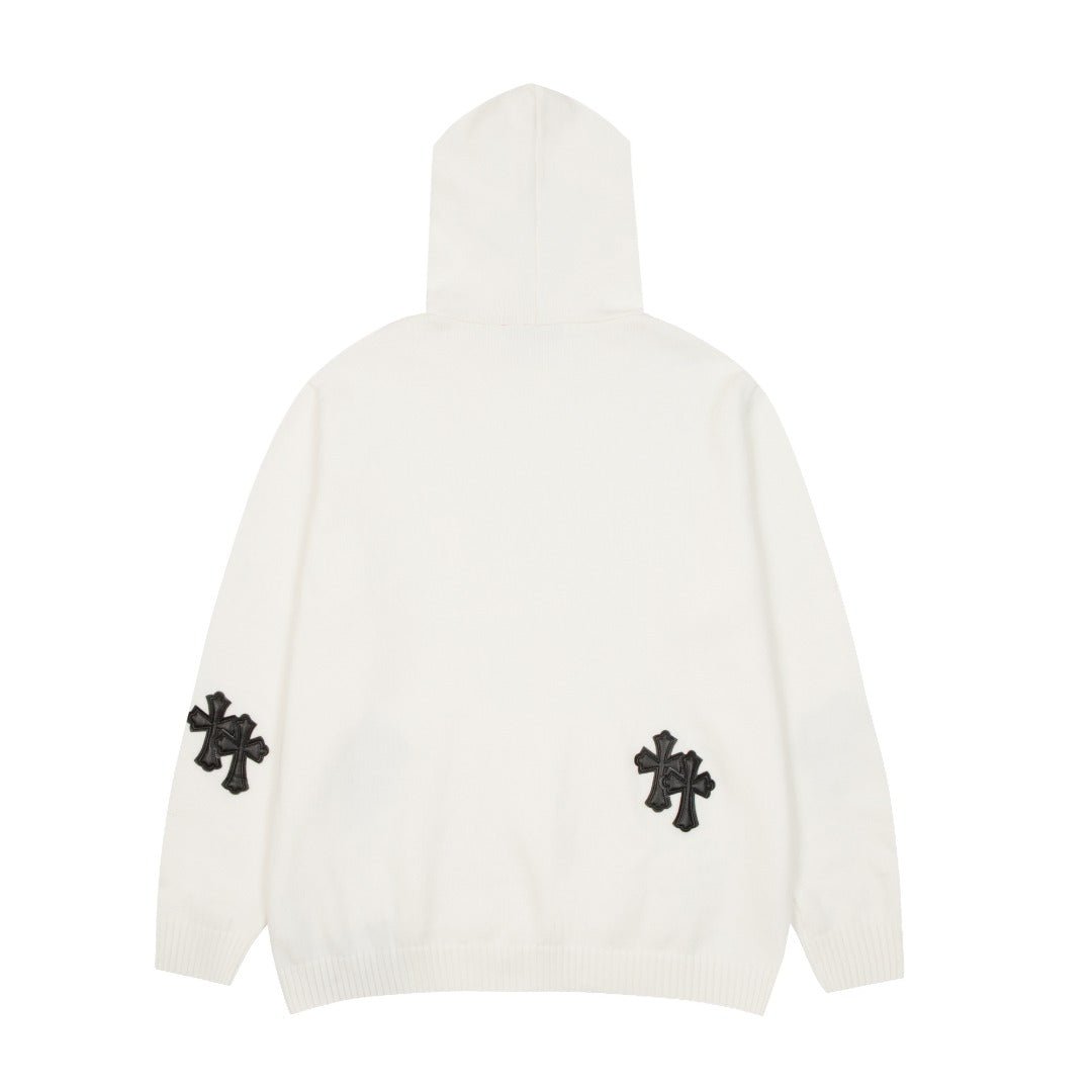 CHROME HEARTS BLACK CROSS PATCH HOODIE WHITE - Sin Sity Reps