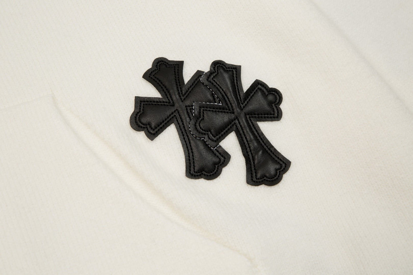 CHROME HEARTS BLACK CROSS PATCH HOODIE WHITE - Sin Sity Reps