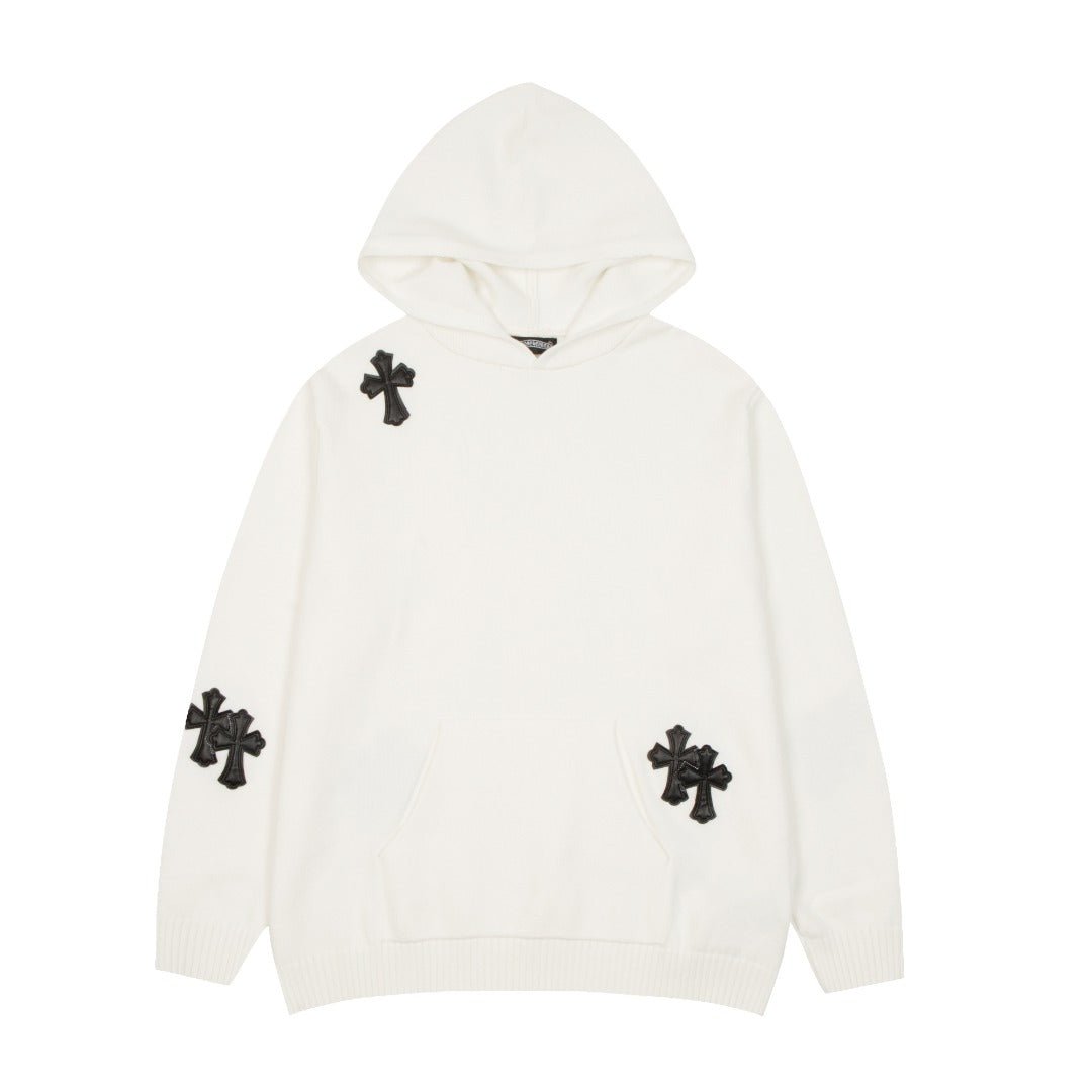 CHROME HEARTS BLACK CROSS PATCH HOODIE WHITE - Sin Sity Reps