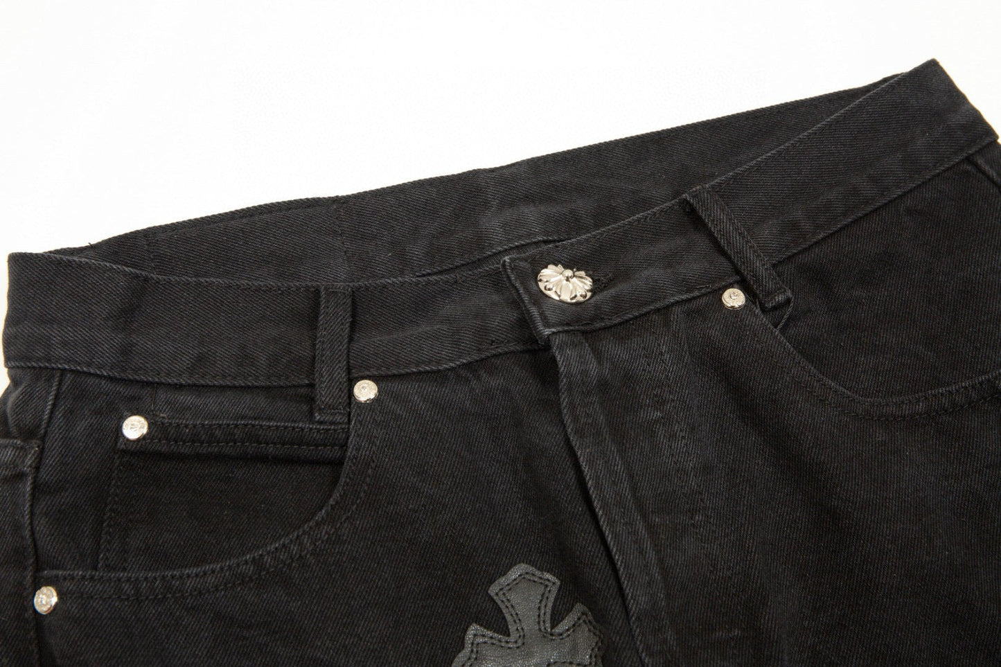 CHROME HEARTS BLACK CROSS PATCH JEANS BLACK - Sin Sity Reps