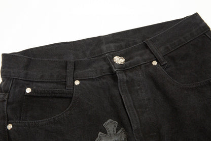 CHROME HEARTS BLACK CROSS PATCH JEANS BLACK - Sin Sity Reps