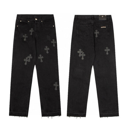 CHROME HEARTS BLACK CROSS PATCH JEANS BLACK - Sin Sity Reps