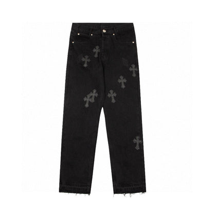 CHROME HEARTS BLACK CROSS PATCH JEANS BLACK - Sin Sity Reps