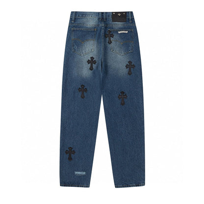 CHROME HEARTS BLACK CROSS PATCH JEANS DENIM - Sin Sity Reps