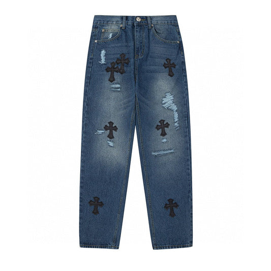 CHROME HEARTS BLACK CROSS PATCH JEANS DENIM - Sin Sity Reps