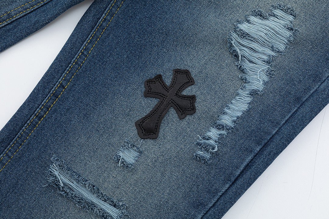 CHROME HEARTS BLACK CROSS PATCH JEANS DENIM - Sin Sity Reps